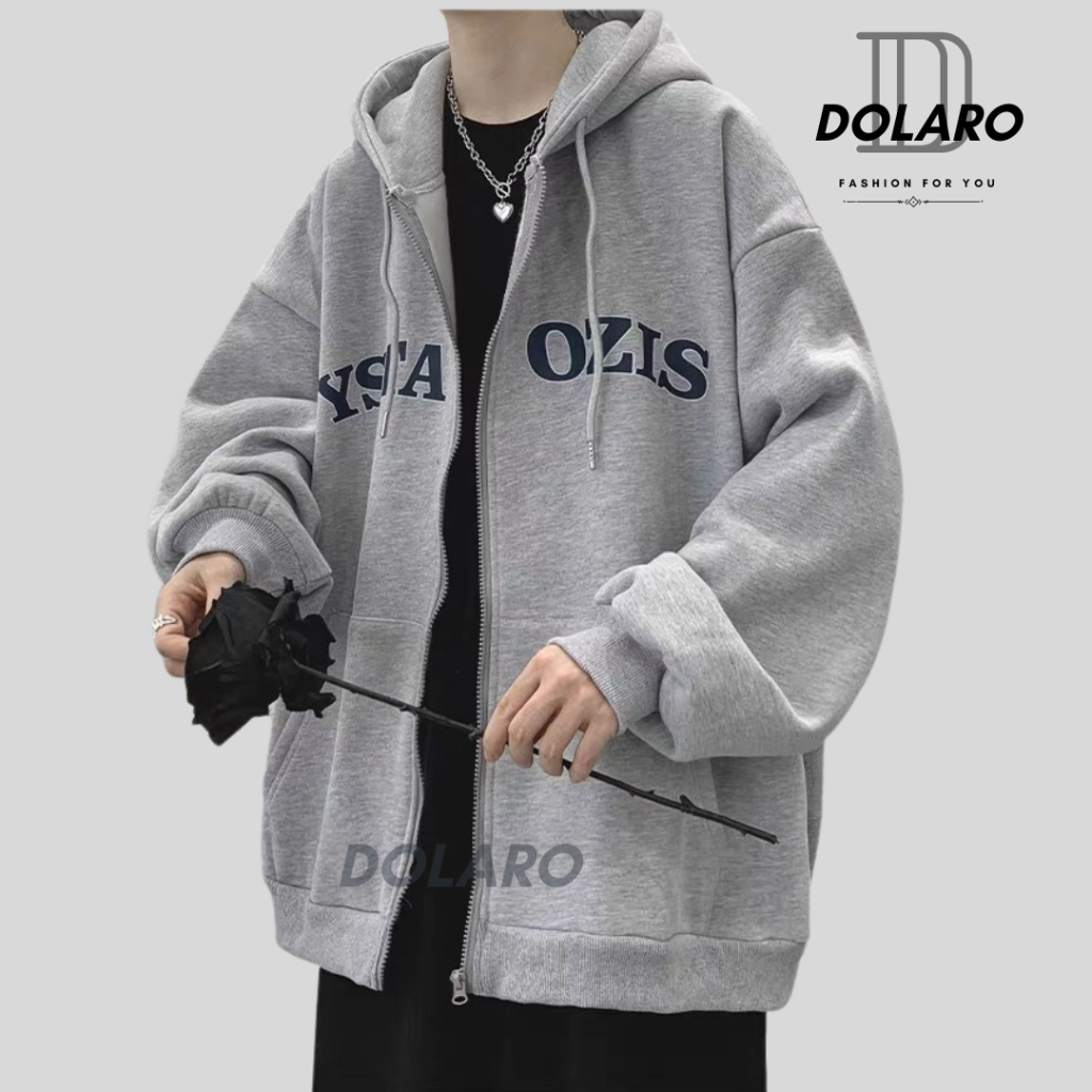 Áo khoác hoodie zip DOLARO trẻ trung vải nỉ bông cao cấp, chất liệu dày dặn kèm hoạt tiết chữ, có tag mác chính hãng