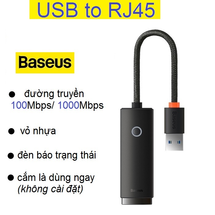 USB LAN đường truyền 100Mbps/ 1000Mbps Baseus lite series RJ45 LAN Port Ethernet Adapter