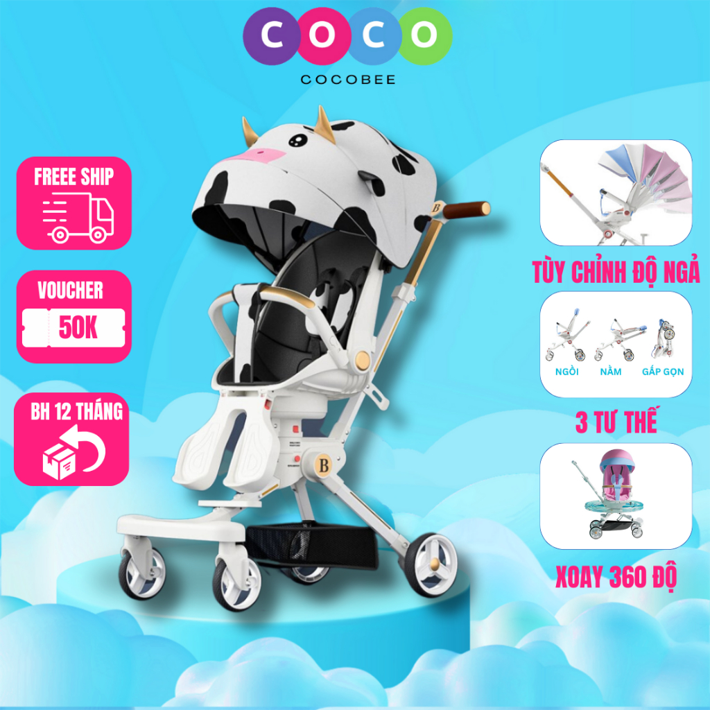 Xe đẩy 2 chiều gấp gọn cho bé cao cấp COCOBEE, xe đẩy cho bé có chế độ giảm sốc, xoay 360 độ, tiện dụng cho mẹ và bé