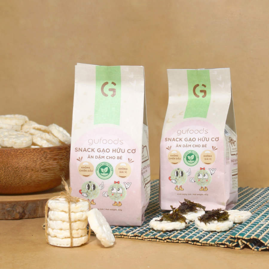 Bánh ăn dặm hữu cơ cho bé GUfoods (Gói 40g/5g) - Dễ tiêu hoá, Phù hợp cho bé từ 1 tuổi, Không gia vị, Gạo organic