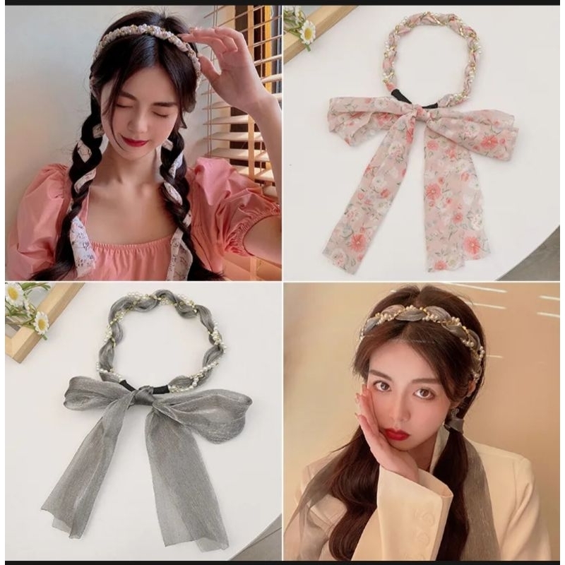 TÓC GIẢ NỬA ĐẦU DÂY RUY BĂNG DÀI ĐÍNH NGỌC HOT TREND ND070