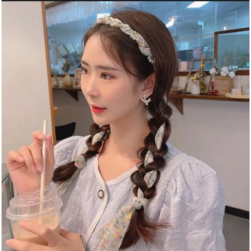 TÓC GIẢ NỬA ĐẦU DÂY RUY BĂNG DÀI ĐÍNH NGỌC HOT TREND ND070