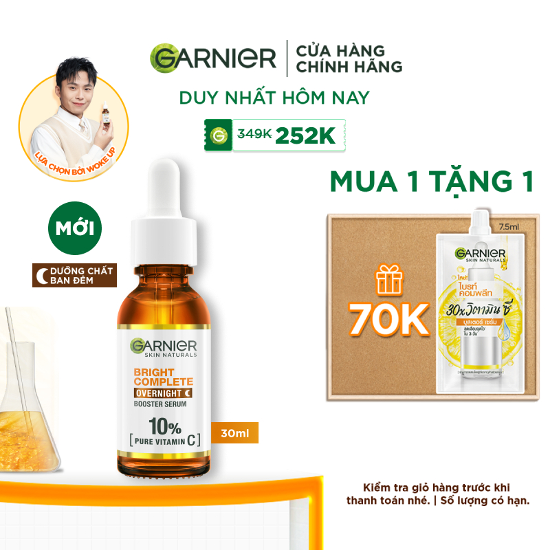 Dưỡng chất ban đêm sáng da ngừa thâm Garnier 10% Vitamin C Bright Complete Overnight Serum 30ml