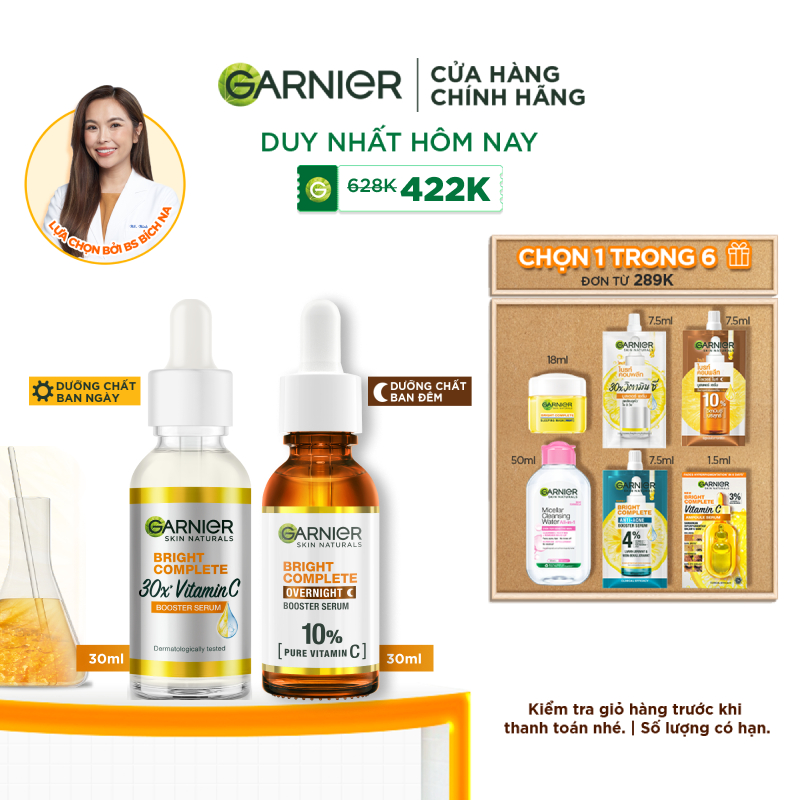 Bộ đôi Dưỡng chất Vitamin C Ngày & Đêm Garnier Bright Complete dưỡng sáng da ( 30ml X2)