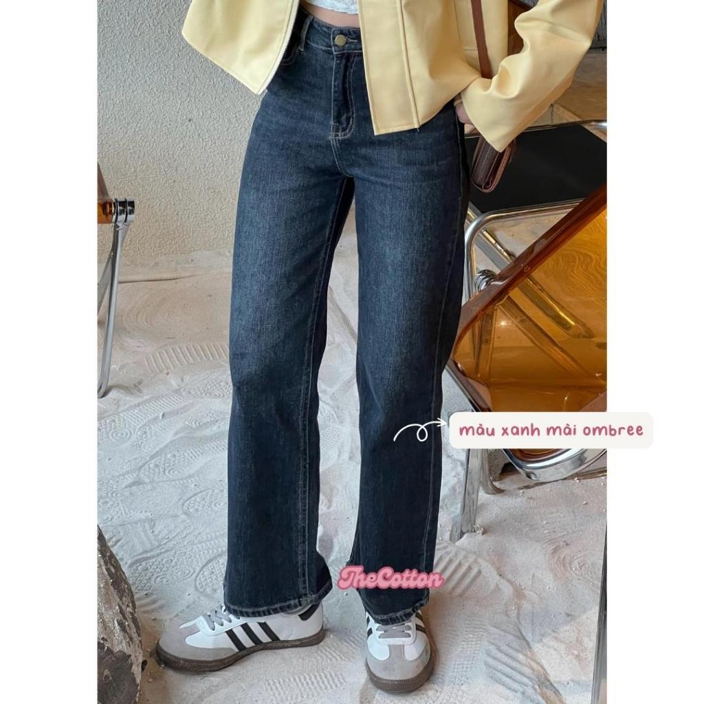 Quần jeans ống suông đứng mài ombre co giãn lưng cao TheCotton Quần bò ống đứng | BigBuy360 - bigbuy360.vn