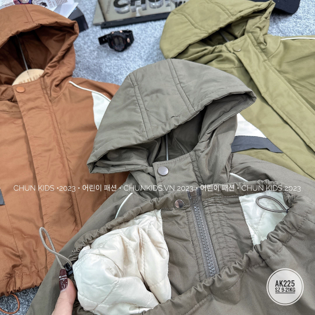 AK225 - ÁO khoác Kaki hàn mũ tam giác Xkem trần trám - 3851 cho Bé