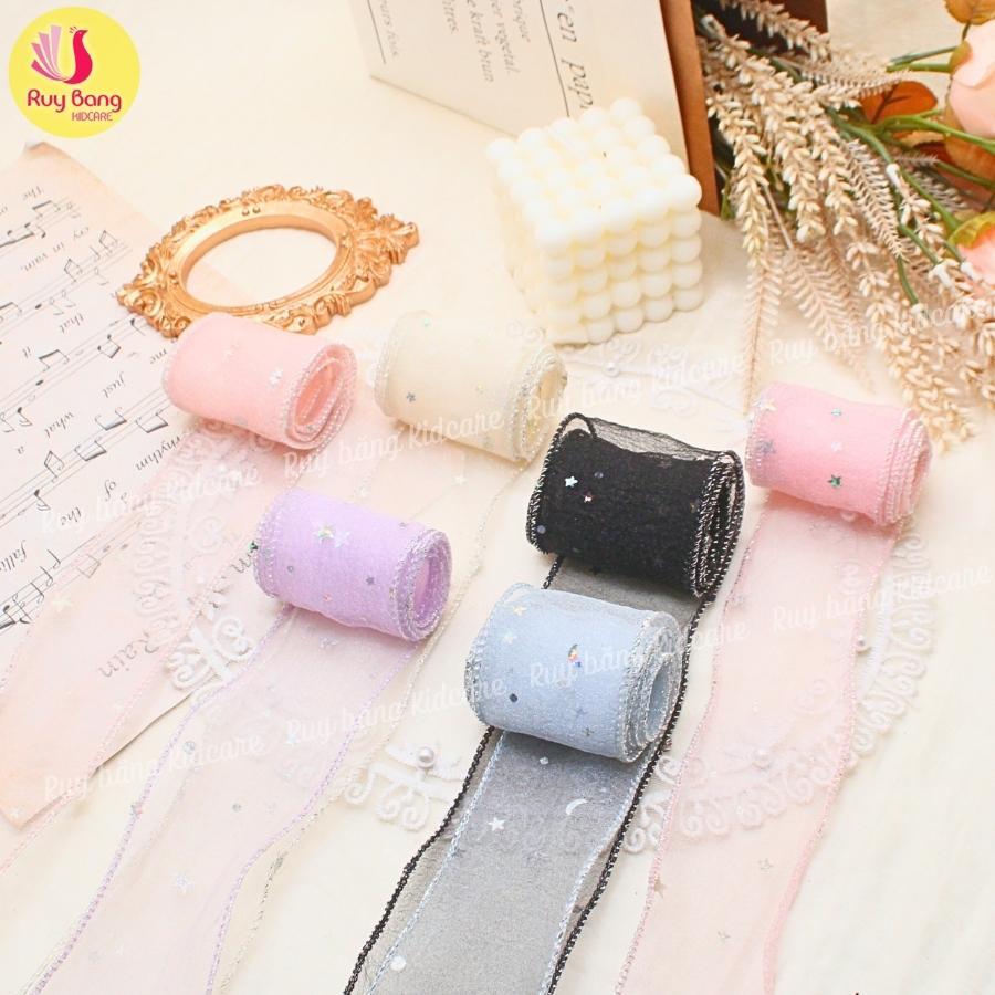 Ruy băng voan viền kim tuyến phủ sao nhũ 5cm