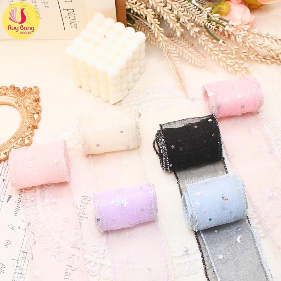 Ruy băng voan viền kim tuyến phủ sao nhũ 5cm