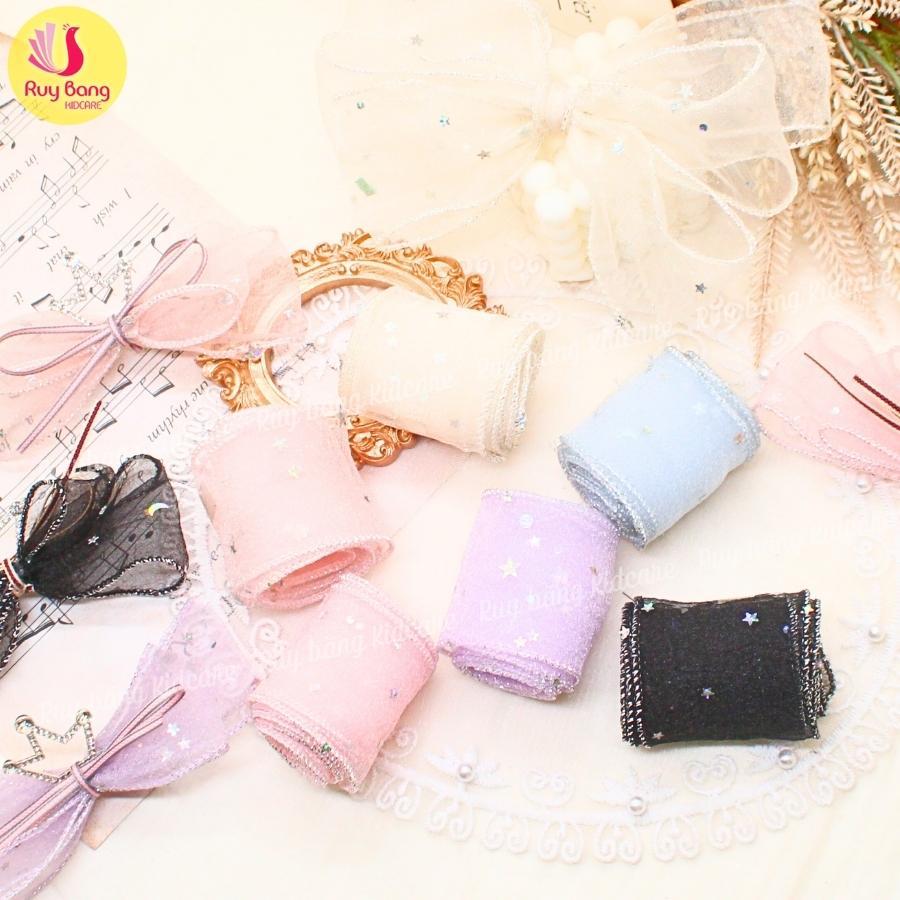 Ruy băng voan viền kim tuyến phủ sao nhũ 5cm