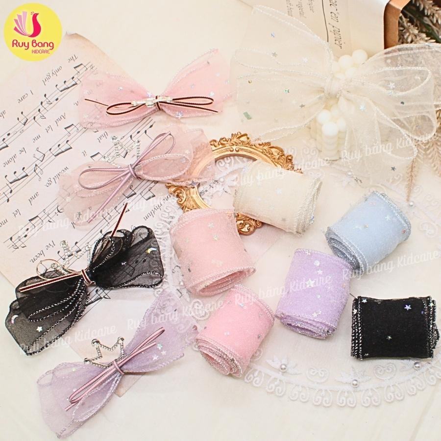 Ruy băng voan viền kim tuyến phủ sao nhũ 5cm