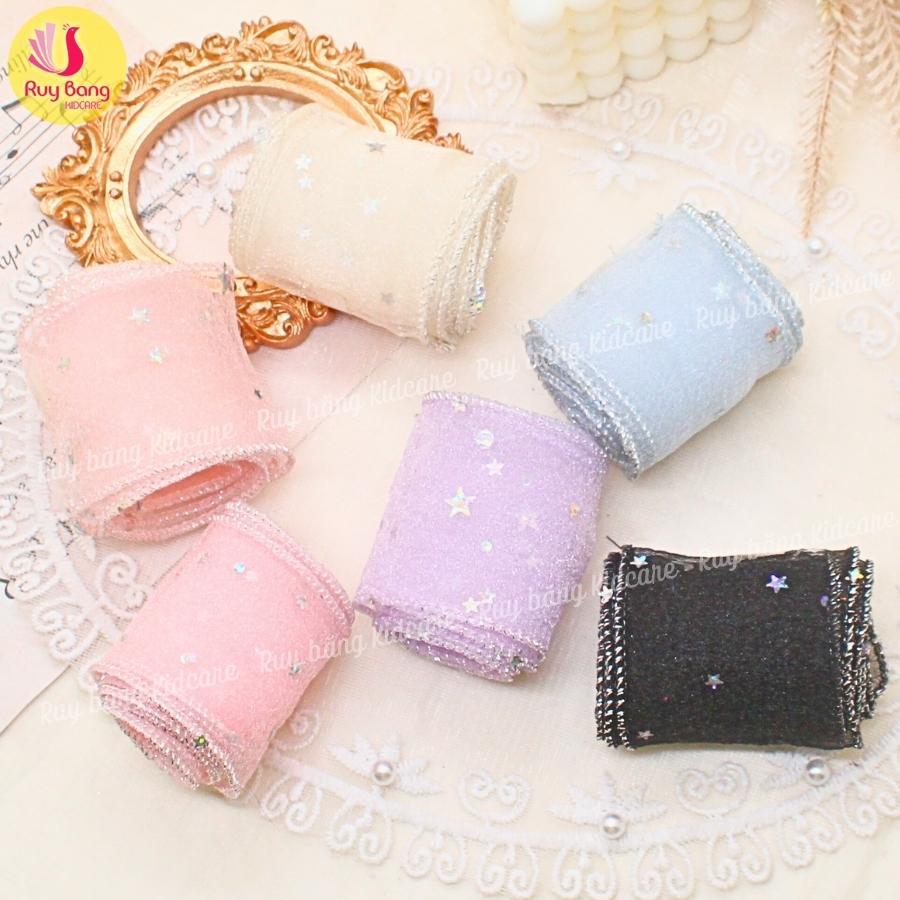 Ruy băng voan viền kim tuyến phủ sao nhũ 5cm