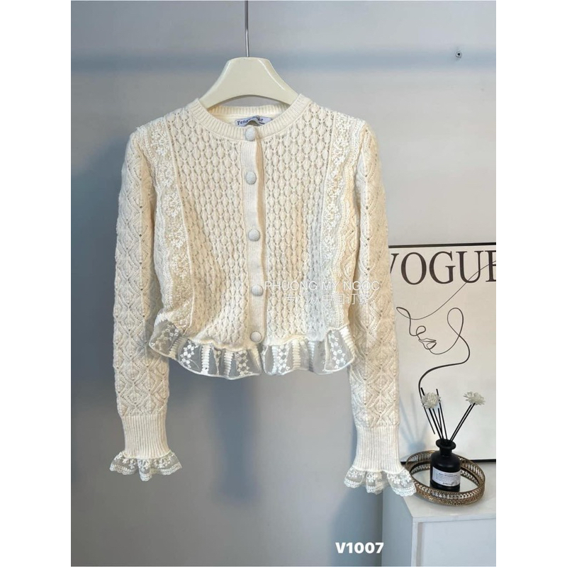 Áo Len Dài Tay Cài Khuy Bọc Pha Ren Siêu Hot