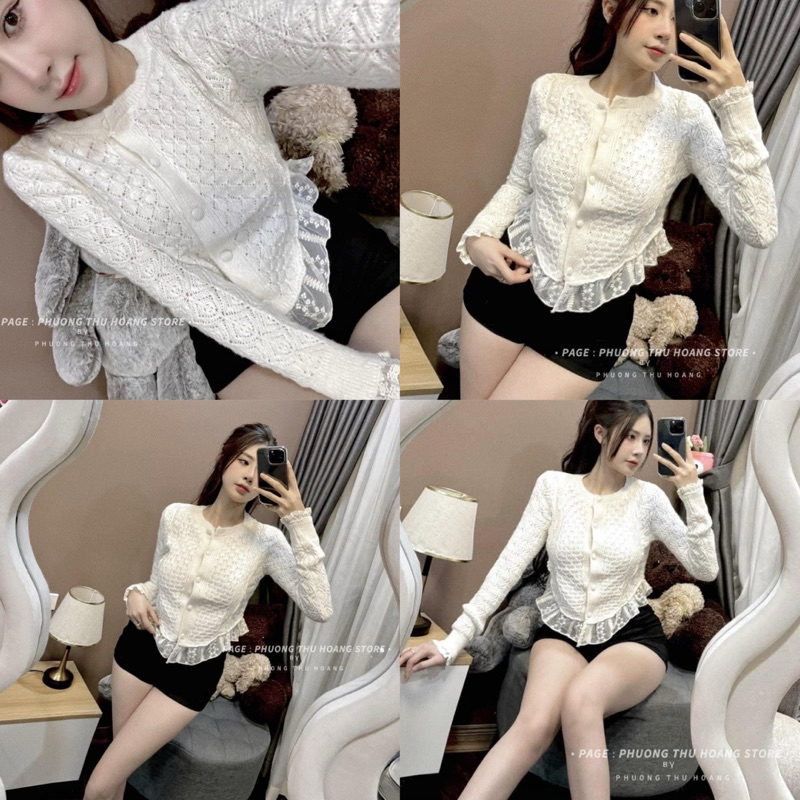 Áo Len Dài Tay Cài Khuy Bọc Pha Ren Siêu Hot