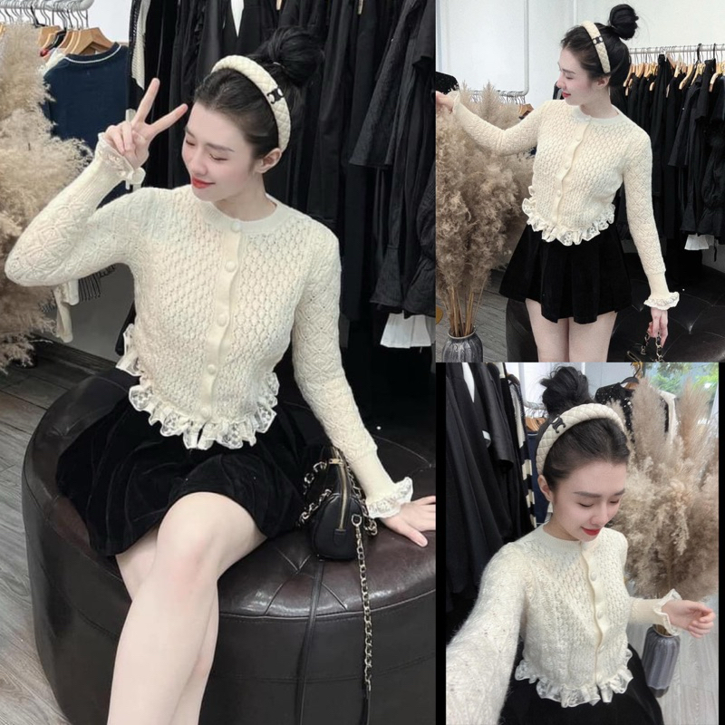 Áo Len Dài Tay Cài Khuy Bọc Pha Ren Siêu Hot