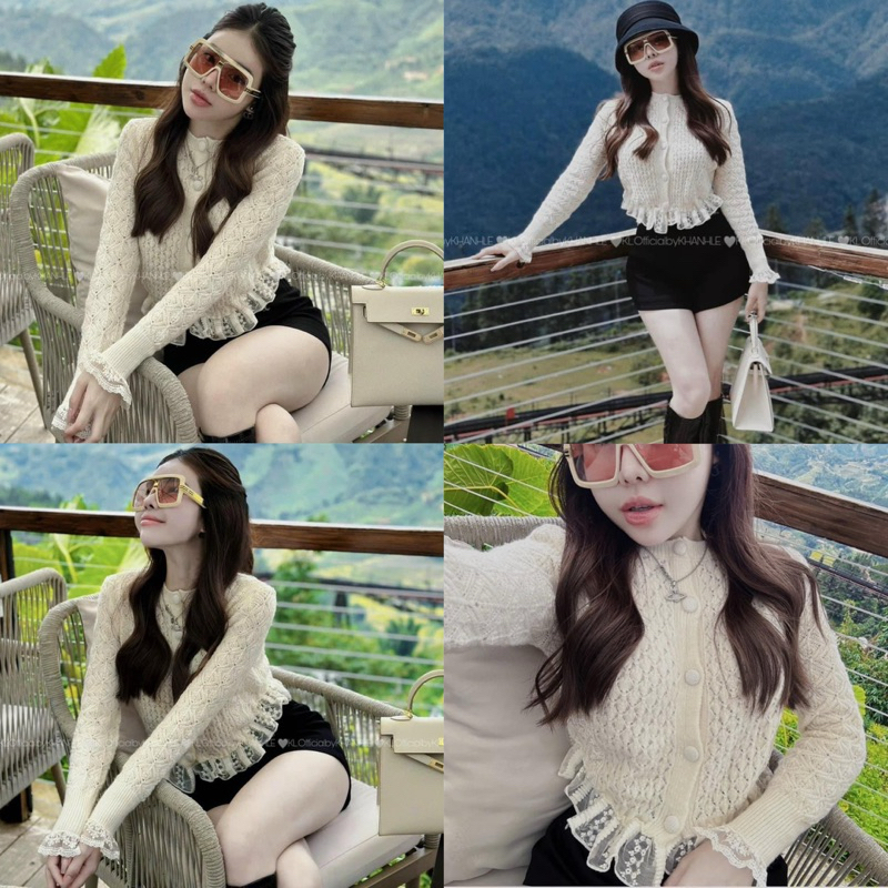 Áo Len Dài Tay Cài Khuy Bọc Pha Ren Siêu Hot