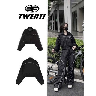 Áo Khoác Dù Nữ 2 Lớp From Croptop Phối Mí Logo TWEN Thêu Cực Đẹp