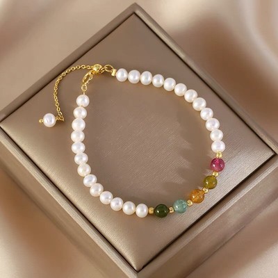Vòng Tay Ngọc Trai 5ly Mix Mặt Đá Ngũ Hành - Ngọc Trai Trường Thịnh