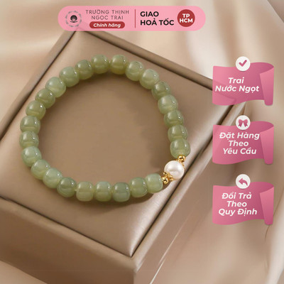 Vòng Tay Ngọc Hòa Điền Xanh Mix Hạt Ngọc Trai Xinh Xắn, Sang Trọng - Ngọc Trai Trường Thịnh