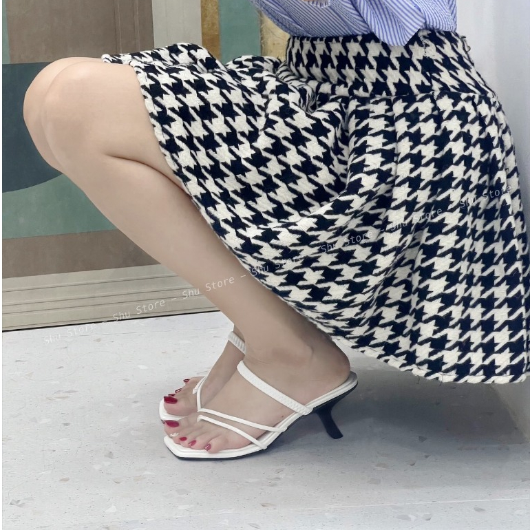 Guốc cao gót nữ Shu Store xỏ ngón quai chéo cao 4cm đi tiệc đi chơi thời trang xinh xắn