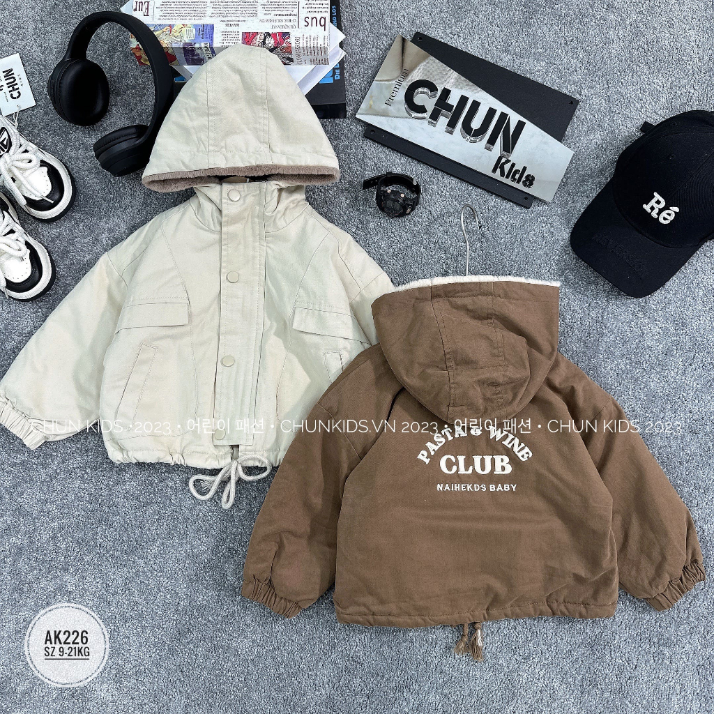 AK226 - ÁO khoác Kaki mũ cúc CLUB lót lông - 3857 cho Bé