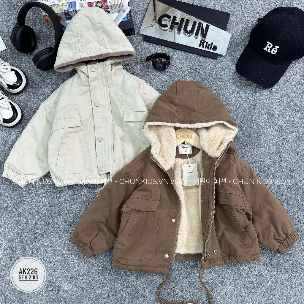 AK226 - ÁO khoác Kaki mũ cúc CLUB lót lông - 3857 cho Bé