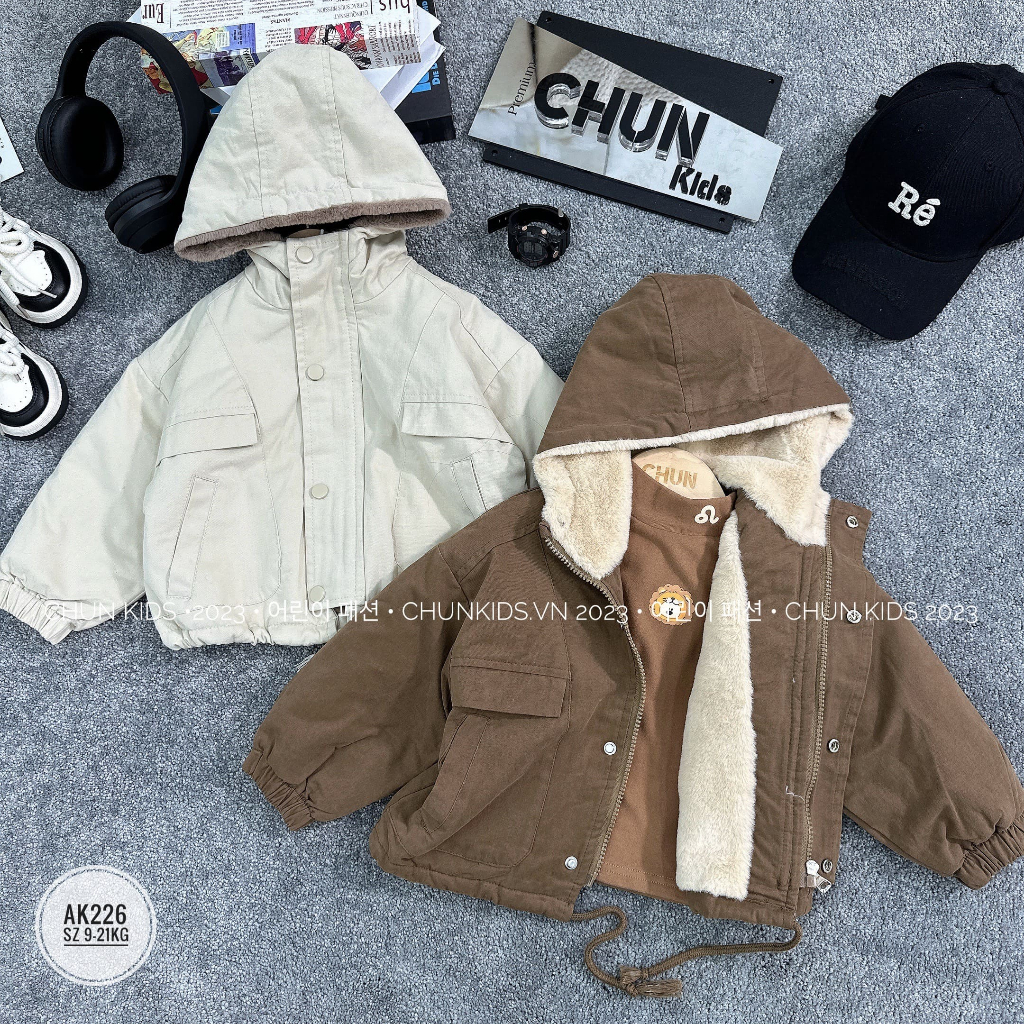 AK226 - ÁO khoác Kaki mũ cúc CLUB lót lông - 3857 cho Bé