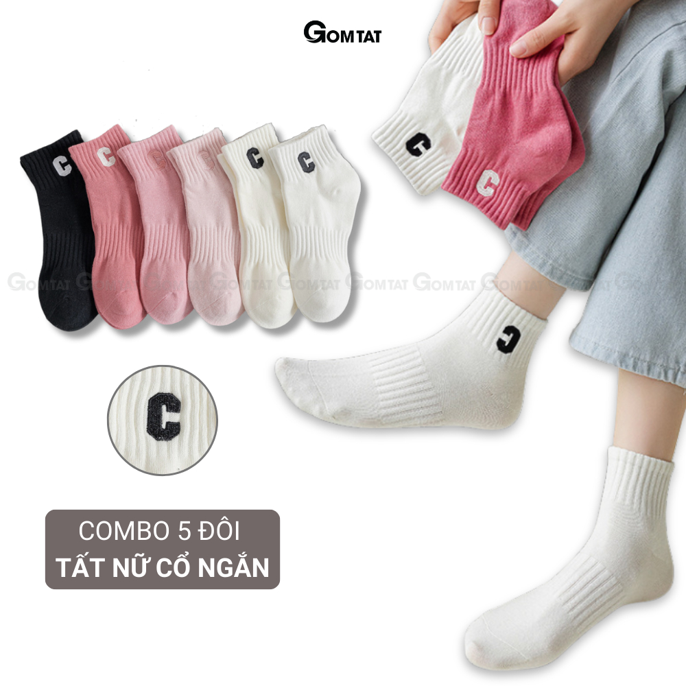 Combo 5 đôi tất nữ cổ ngắn GOMTAT chữ C, chất liệu cotton hút ẩm thoáng khí khử mùi -NGANCHUC-UYE-7004-CB5