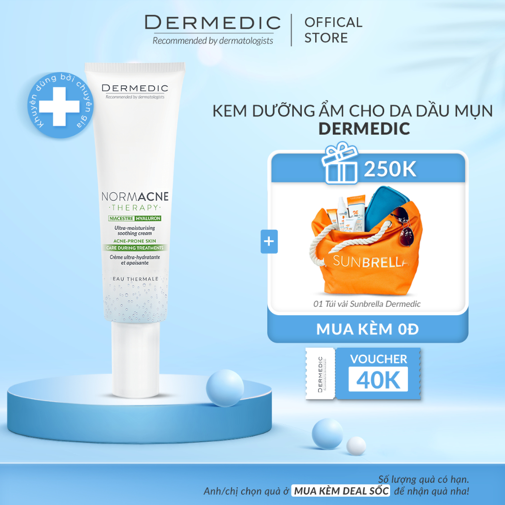 Kem Dưỡng Ẩm Cho Da Dầu Mụn, Da Treatment Dermedic Normacne Ultra Moisturising Soothing Cream 40Ml - Kiềm Dầu, Giảm Mụn