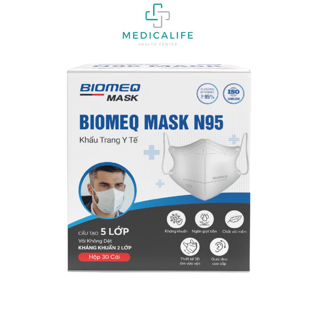 Khẩu trang y tế BIOMEQ MASK N95 5 lớp vật liệu kháng khuẩn, vải không dệt xử lý tĩnh điện