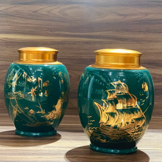 Bình trà bát tràng, hũ đựng trà bằng sứ, lọ đựng chè khô