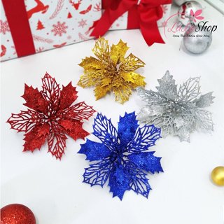 [HỎA TỐC] Set 10 hoa trạng nguyên phụ kiện trang trí Noel - Hoa trạng nguyên kim tuyến trang trí giá rẻ siêu đẹp