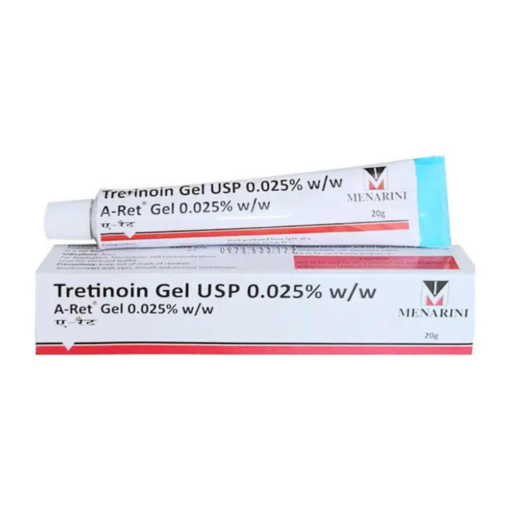 Vỏ hộpTretinoin Aret Gel Ngăn Ngừa Lão Hóa 0.1 / 0.05 / 0.025, Giúp giảm mụn, trẻ hóa da Tre Aret Ấn Độ