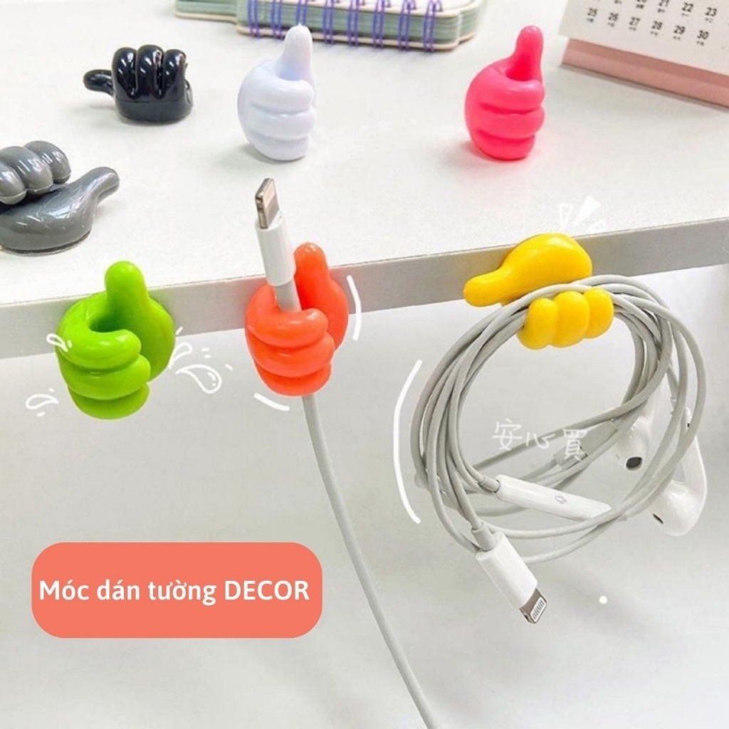 Móc Dán Tường Treo Đồ DECOR Hình Bàn Tay, Kẹp Giữ Cáp Sạc, Tai Nghe Hình Bàn Tay