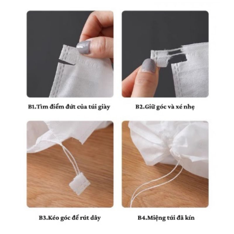 Túi đựng giày đa năng có dây rút màu trắng nhẹ nhàng, dễ dàng sử dụng