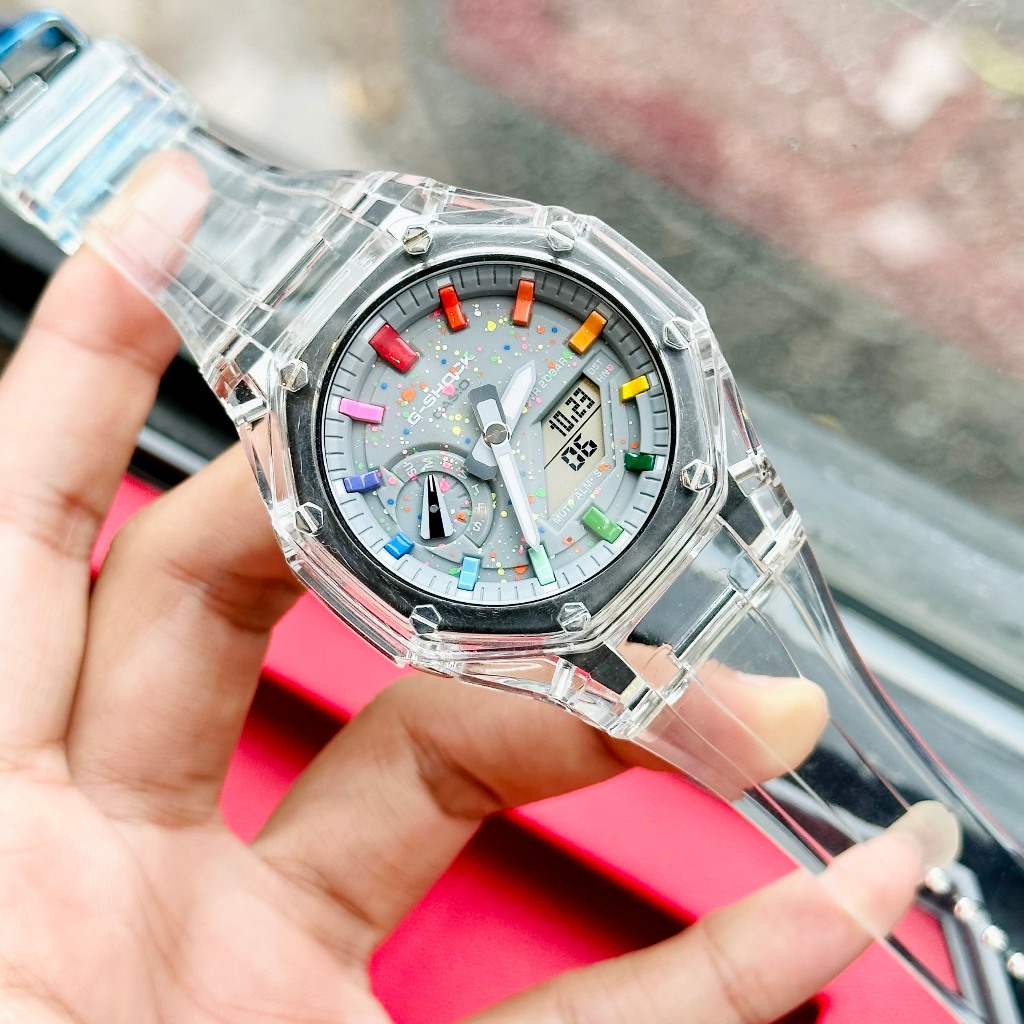 Đồng hồ nam dây nhựa Casio G Shock GA 2100 Custom Galaxy trong suốt