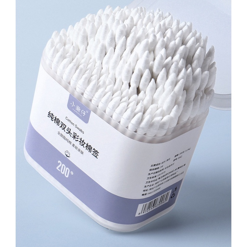 Hộp 200 cây tăm bông 2 đầu kháng khuẩn- bông ráy tai  dùng 1 lần thiết kế 1 đầu tròn,1 đầu dẹp, tiện dụng sử dụng