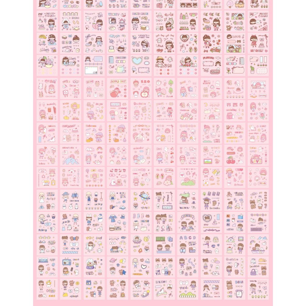 Bộ 200 miếng dán trang trí hoạ tiết hoạt hình dễ thương  cho bé gái DIY-HAPPYFUNNY