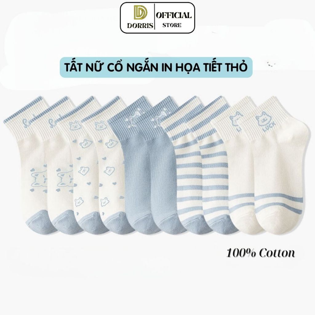 Tất Nữ Cổ Ngắn In Họa Tiết Thỏ chất liệu 100% Cotton Thoáng Khí Khử Mùi, Vớ Nữ Cổ Ngắn Basic Style Hàn Quốc.