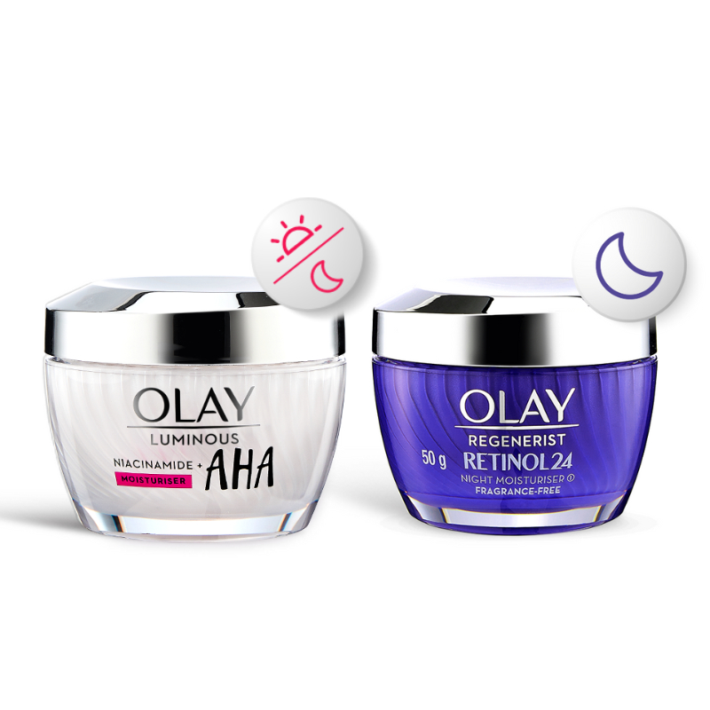 Combo 2 Kem Dưỡng Đêm Tái Tạo Da, Ngăn Lão Hóa OLAY RETINOL 50G & Kem Dưỡng Sáng Da, Mờ Thâm Mụn OLAY LUMINOUS AHA 50G