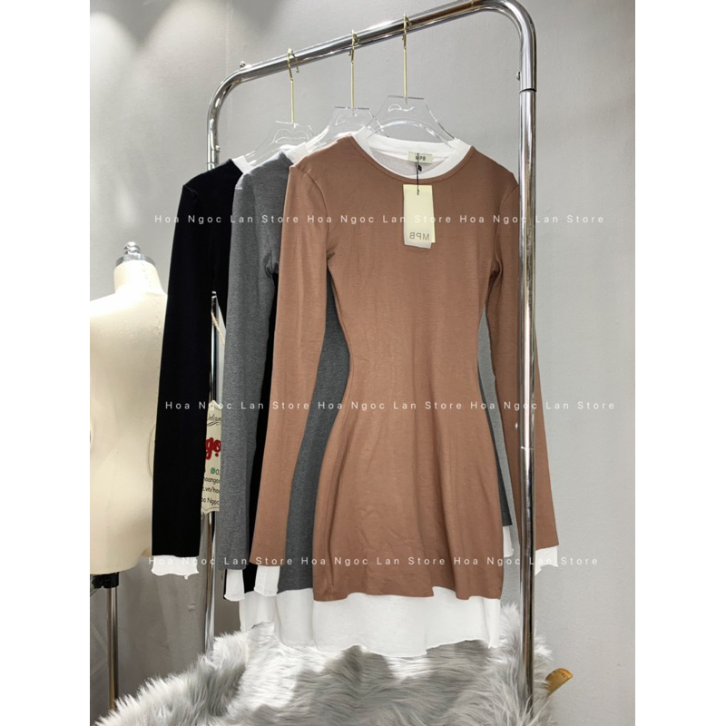 Váy body tay dài cổ tròn pha viền trắng mai phương bùi fulltagmac 2 tem