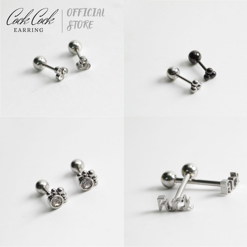 Khuyên tai xỏ lỗ hạt bi đính đá cá tính chất liệu thép titan không gỉ kiểu dáng unisex - CockCock