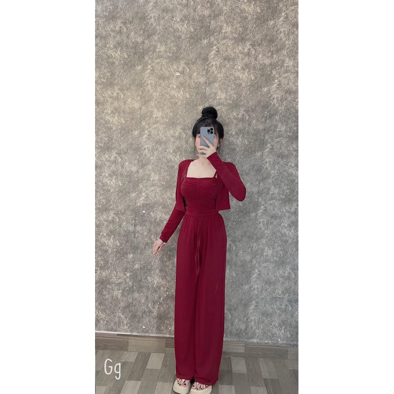 Set 3 Món MISSBANANA Tăm Lạnh có Mút Ngực MaM, Set Áo Khoác + Áo ống Nhún 2 Dây + Quần dài suông rộng