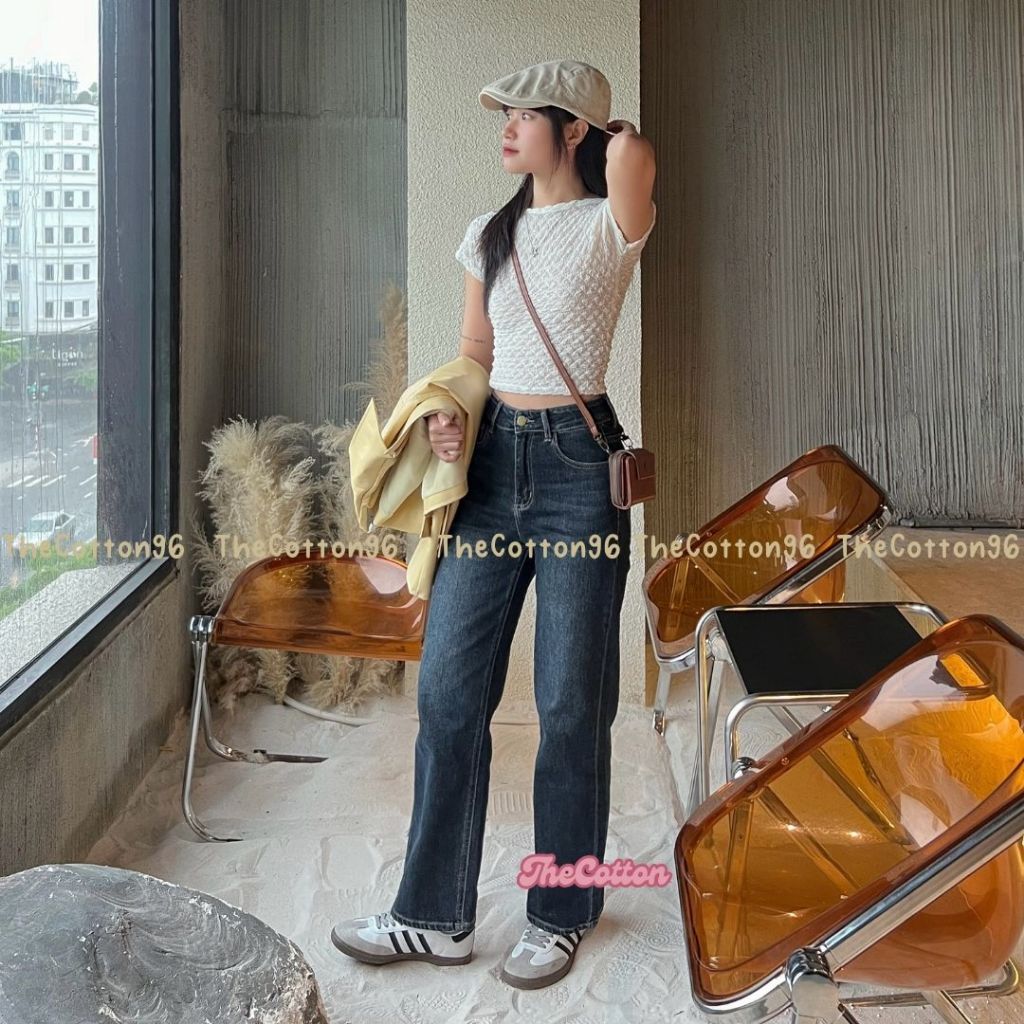 Quần jeans ống suông đứng mài ombre co giãn lưng cao TheCotton Quần bò ống đứng | BigBuy360 - bigbuy360.vn