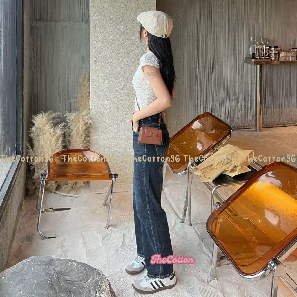 Quần jeans ống suông đứng mài ombre co giãn lưng cao TheCotton Quần bò ống đứng | BigBuy360 - bigbuy360.vn