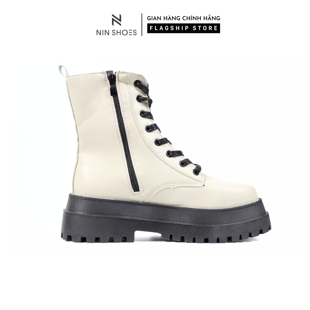 Giày boots martin đế cao mũi tròn chất da xịn Ninshoes phong cách hàn quốc lên chân mềm mại siêu hot Bom018
