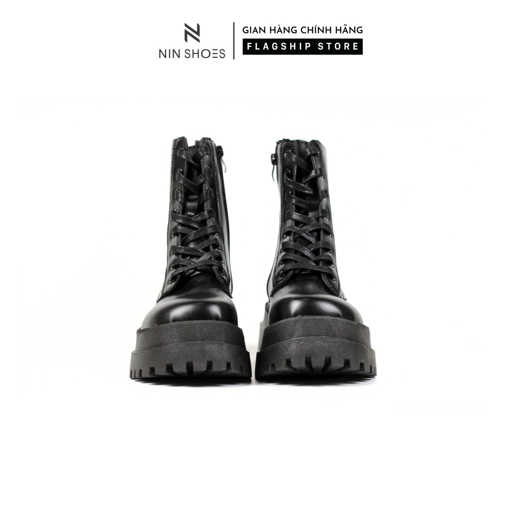 Giày boots martin đế cao mũi tròn chất da xịn Ninshoes phong cách hàn quốc lên chân mềm mại siêu hot Bom018