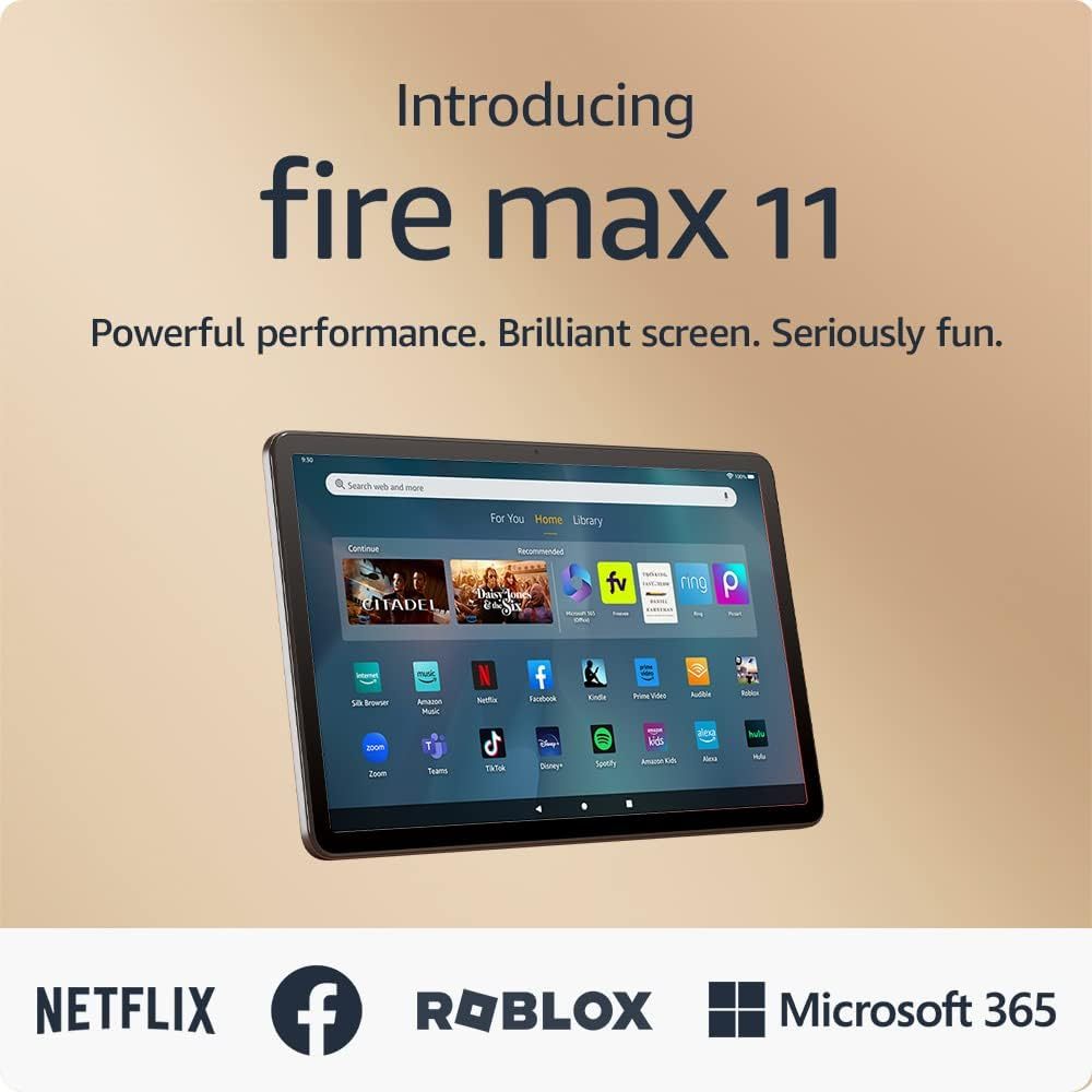 Máy tính bảng Kindle Fire MAX 11 - 2023, màn hình 11inch sống động, bộ xử lý 8 nhân, ram 4GB, bộ nhớ 64/128GB