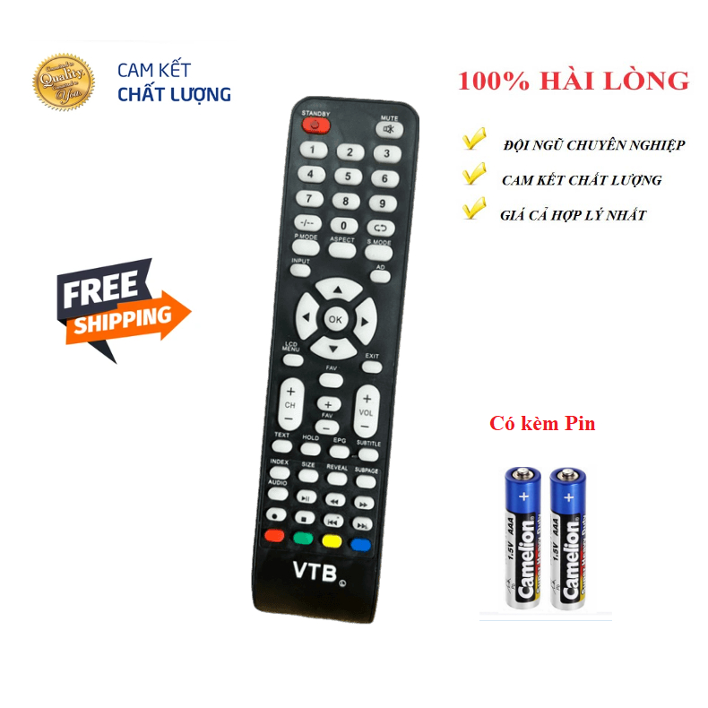 Điều khiển THAY THẾ TƯƠNG THÍCH TV VTB LED/Led Remote tivi VTB - Hàng chất lượng cao Tặng pin