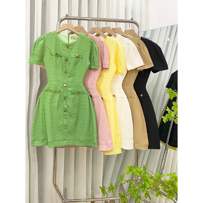 Đầm Sọc Gân Cổ Tròn