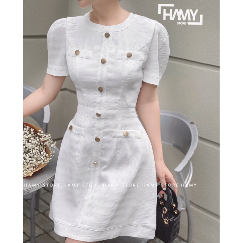 Đầm Sọc Gân Cổ Tròn